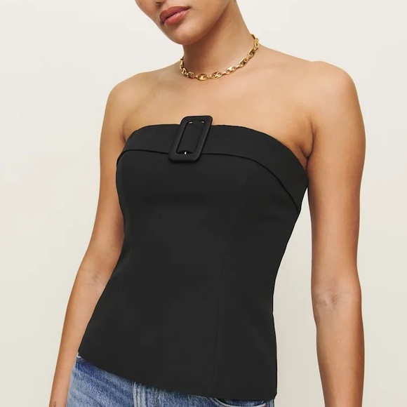 Reformation Aradia Buckle Strapless Tube Top Black - Picture 1 of 10